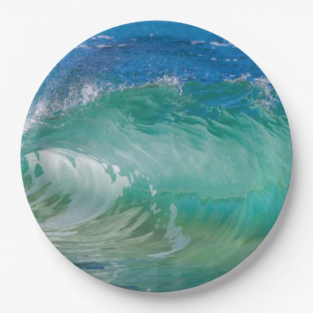 Blue Ocean Summer Beach Waves Paper Plates (Front)