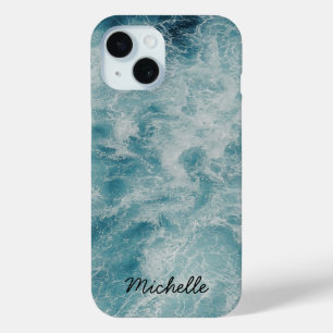 Blue Ocean Summer Beach Waves Personalized Name    iPhone 15 Case