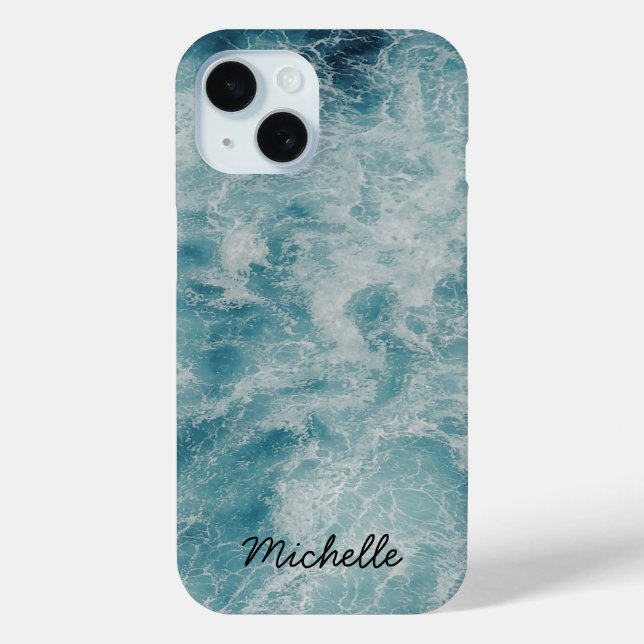 Blue Ocean Summer Beach Waves Personalized Name    Case-Mate iPhone Case (Back)