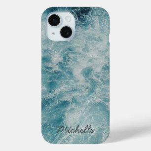 Blue Ocean Summer Beach Waves Personalized Name    iPhone 15 Case