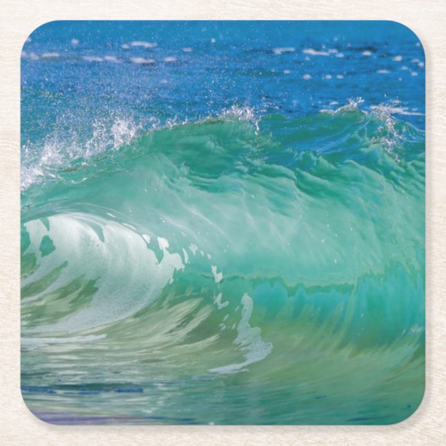 Blue Ocean Summer Beach Waves Square Paper Coaster (Front)