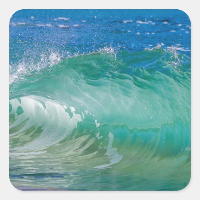 Blue Ocean Summer Beach Waves Square Sticker (Front)