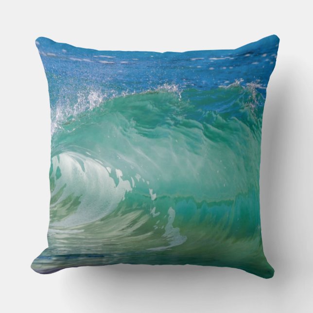 Blue Ocean Summer Beach Waves Throw Pillow (Front)