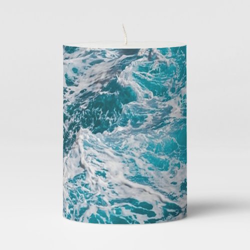 Blue Ocean Summer Waves Pillar Candle