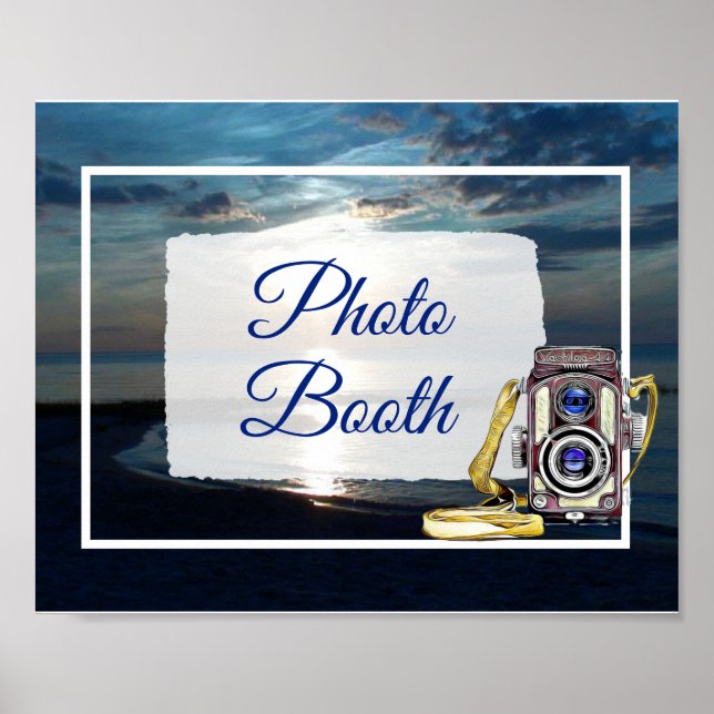 Blue Ocean Sunsetl Photo Booth Wedding Sign Poster (Front)