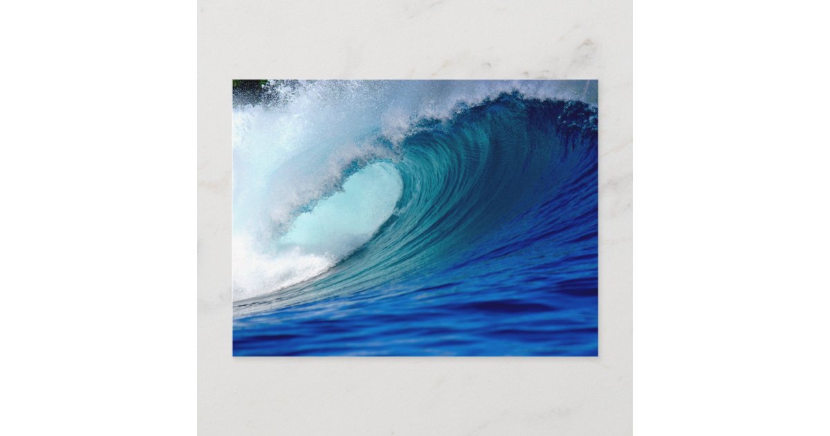 Blue ocean surfing wave postcard | Zazzle