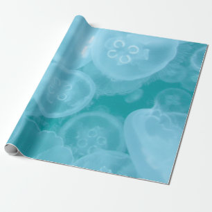 Blue ocean transparent jellyfish wrapping paper