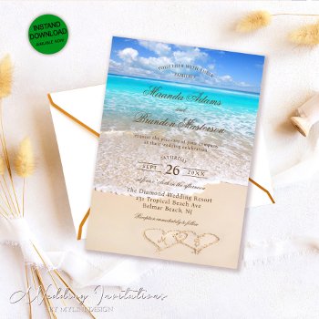 Blue Ocean Tropical Destination Beach Wedding Invitation by Art_Design_by_Mylini at Zazzle