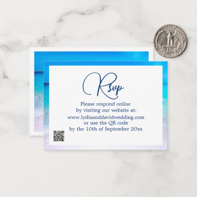 Blue Ocean Tropical Destination Wedding RSVP Note Card (Front/Back In Situ)