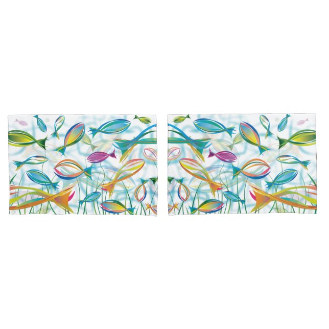 Blue Ocean Tropical Fish Swimming Pillow Case (Front-Set)