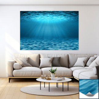 Blue Ocean Underwater Scene with Sunlight Rays Poster