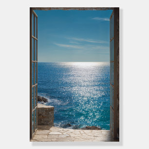 Blue Ocean View Open Window Trompe L'Oeil Foam Board