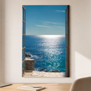 Blue Ocean View Open Window Trompe L'Oeil Foam Board