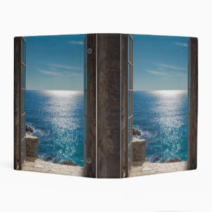 Blue Ocean View Open Window Trompe L'Oeil Mini Binder