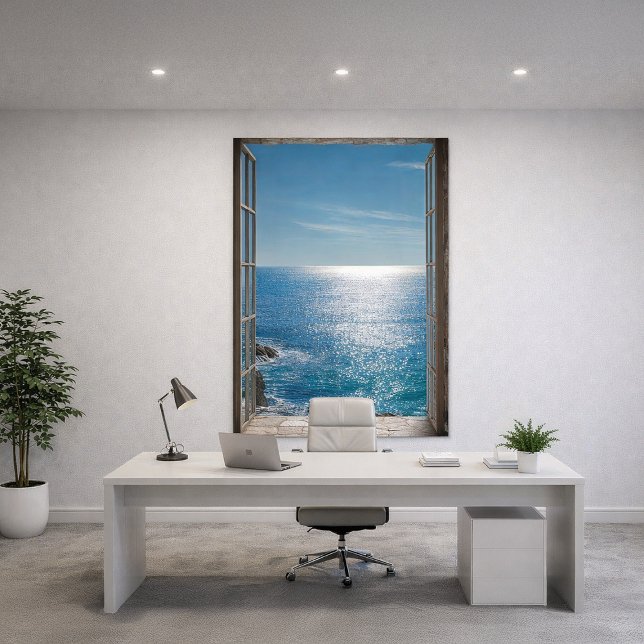 Blue Ocean View Open Window Trompe L'Oeil Photo Print (Creator Uploaded)