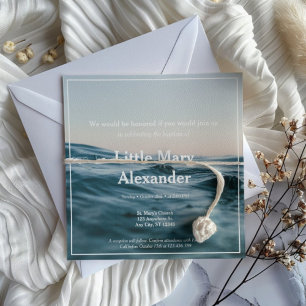 Blue Ocean Water Minimalist Baptism Christening Invitation