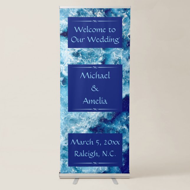 Blue Ocean Water Wedding Banner (Front)