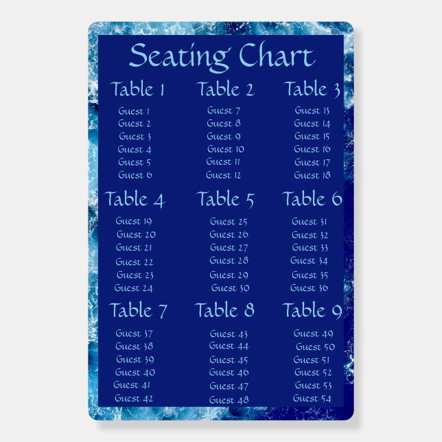 Blue Ocean Water Wedding Seating Chart Foam Board (Front)