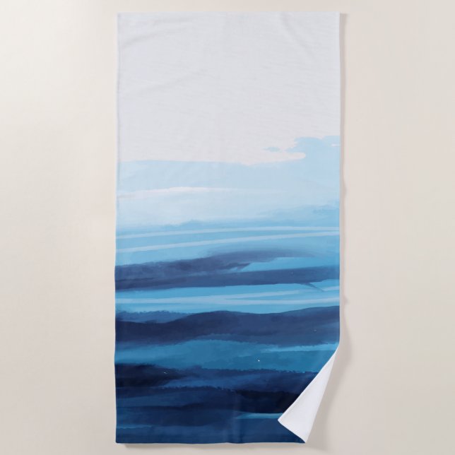 Blue Ocean Watercolor Abstract Sea Monogram Beach Towel (Front)
