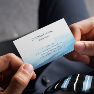 Blue Ocean Watercolor Abstract Sea Monogram Business Card