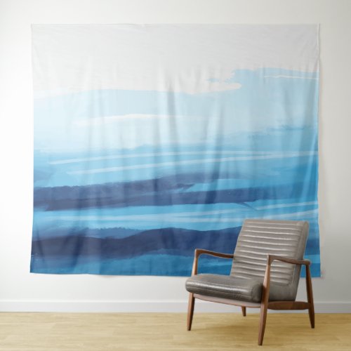 Blue Ocean Watercolor Abstract Sea Monogram Tapestry