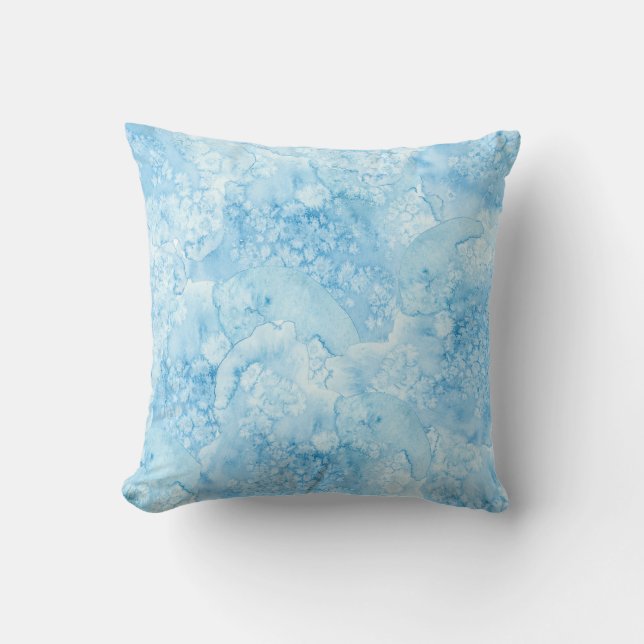 Blue Ocean Watercolor Outdoor Pillow (Front)