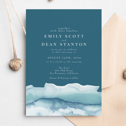 Blue Ocean Watercolor Wedding Invitation