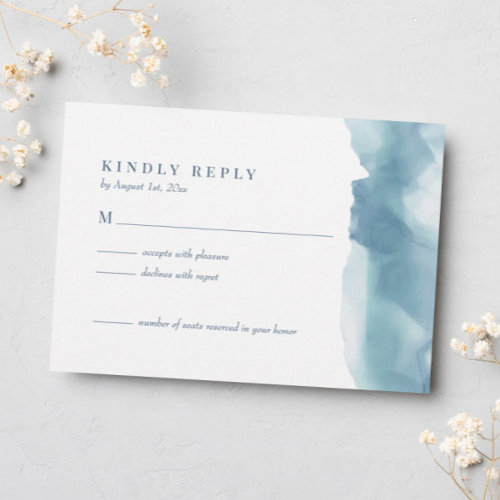 Blue Ocean Watercolor Wedding RSVP Card