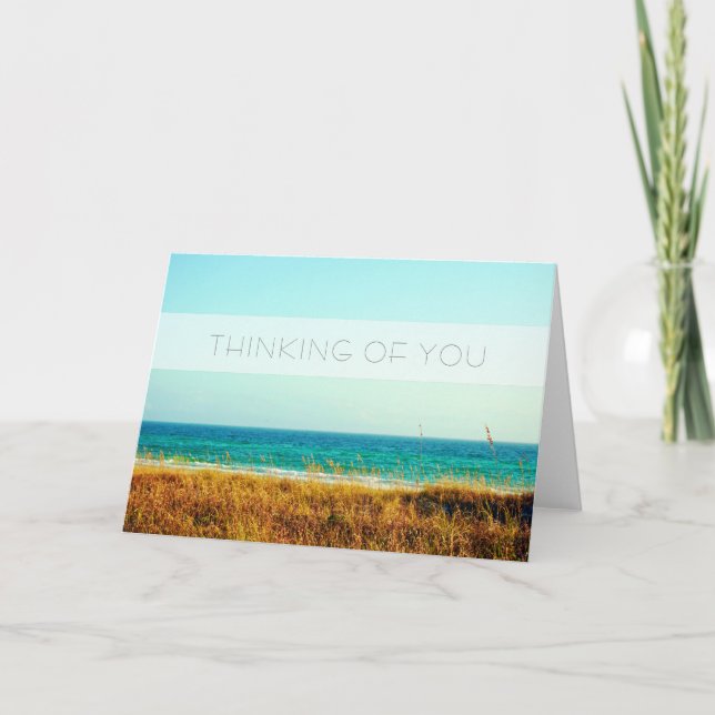 Blue Ocean Waters and Green Grass Thinking of You Card (Front)