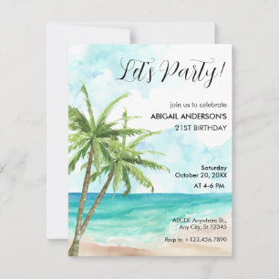 Blue ocean wave beach coconut tree Invitation