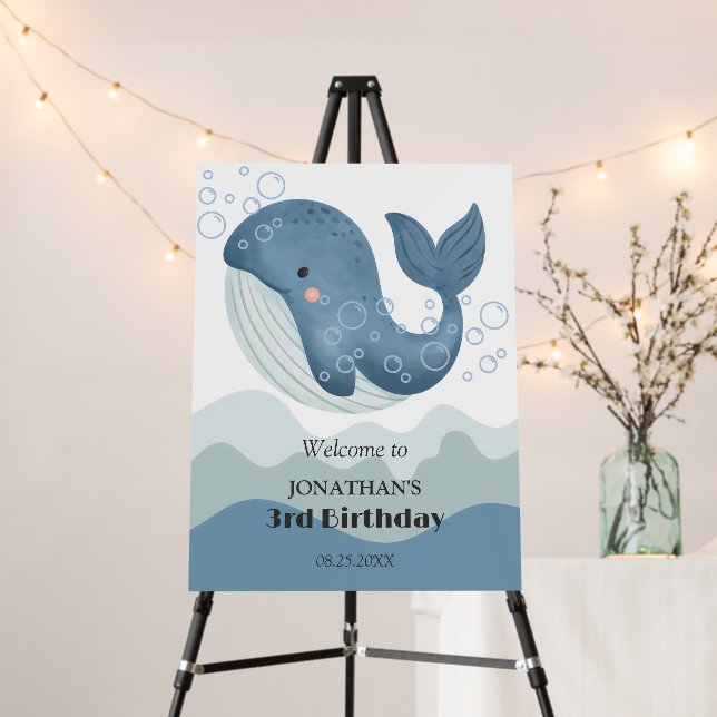 Blue Ocean Wave Bubble Whale Kids Birthday Foam Board (In Situ (Stand))