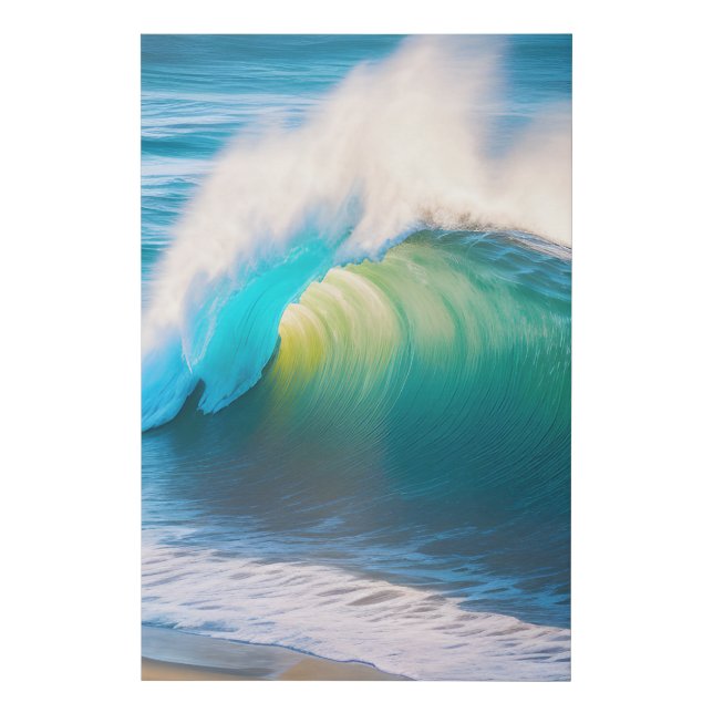Blue Ocean Wave Crest Beach Landscape Seascape  Faux Canvas Print (Front)