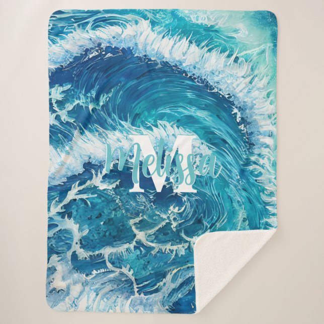 Blue Ocean Wave II Sherpa Blanket (Front)