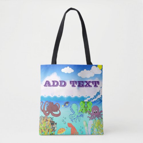 Blue Ocean Wave Octopus Coral Garden Tote Bag