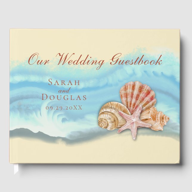 Blue Ocean Wave Wedding Guestbook (Front)