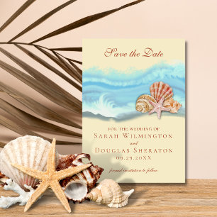 Blue Ocean Wave Wedding Save the Date Card