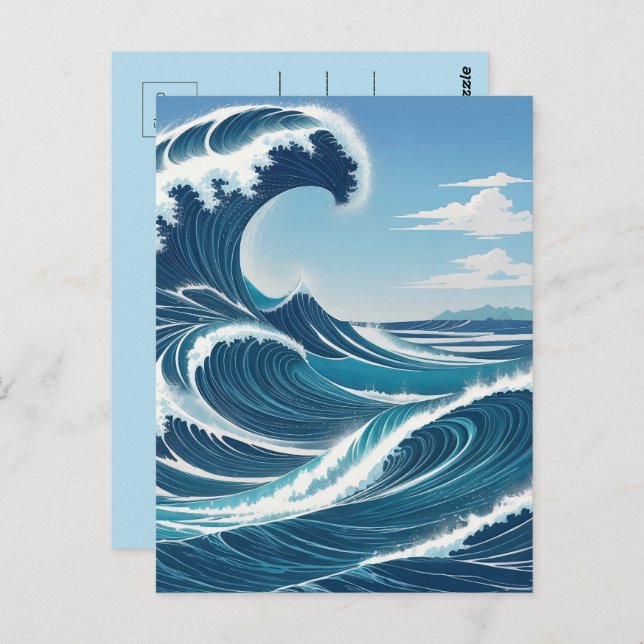 Blue Ocean Wave With Blue Sky White Cloud Postcard (Front/Back)