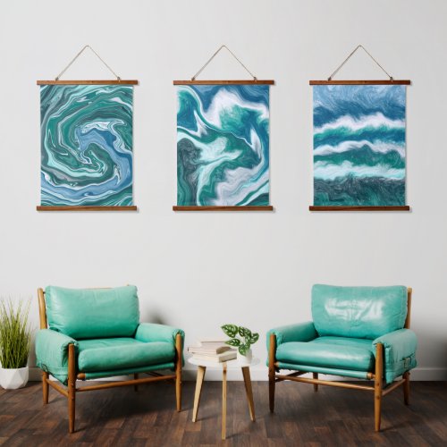 Blue Ocean Waves Abstract Fluid Art Hanging Tapestry