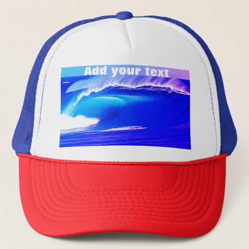Blue ocean waves add your text pink water ai art trucker hat