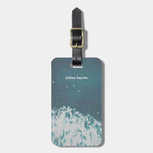 Blue Ocean Waves Aerial Beach Photography Name Luggage Tag