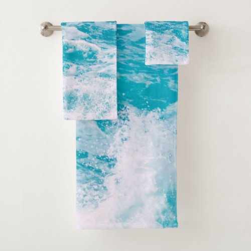 Blue Ocean Waves Bath Towel Set