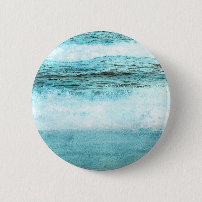 Blue Ocean Waves Beach Button (Front)