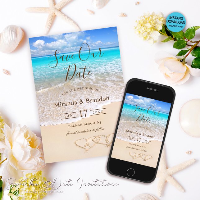 Blue Ocean Waves Beach Save the Date Invitation (Creator Uploaded)