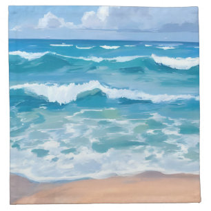 Blue Ocean Waves Beach Sea Watercolor Cloth Napkin
