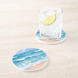 Blue Ocean Waves   Beach Sea Watercolor Coaster