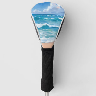 Blue Ocean Waves Beach Sea Watercolor Golf Head Cover