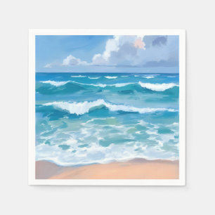 Blue Ocean Waves Beach Sea Watercolor Napkins