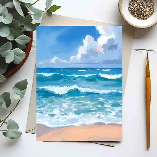 Blue Ocean Waves | Beach Sea Watercolor  Postcard (Creator Uploaded)