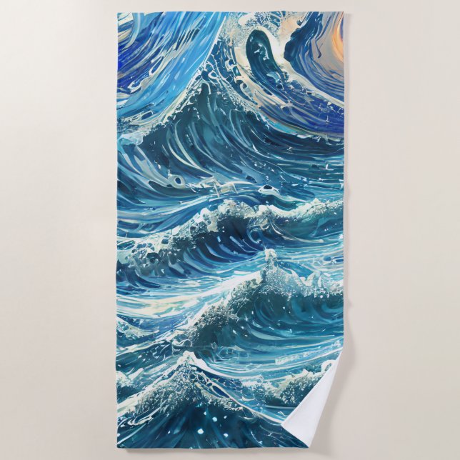 Blue Ocean Waves  Beach Towel (Front)