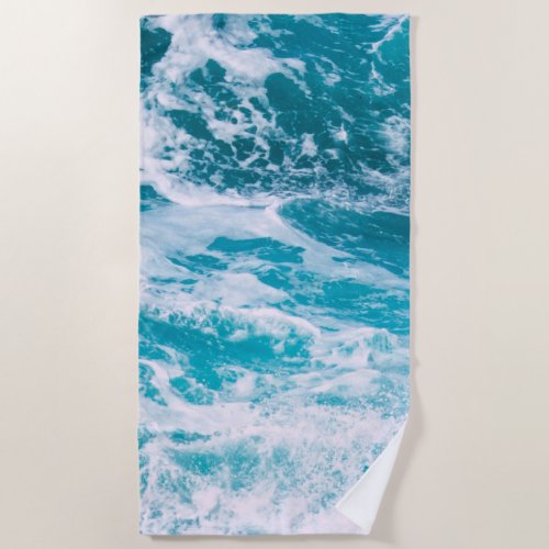 Blue Ocean Waves Beach Towel